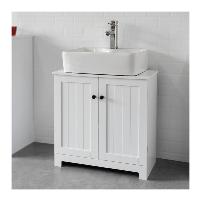 Meuble sous-Lavabo à 2 étages et 2 Portes Meuble de Rangement de Salle de Bain Sobuy BZR18-W