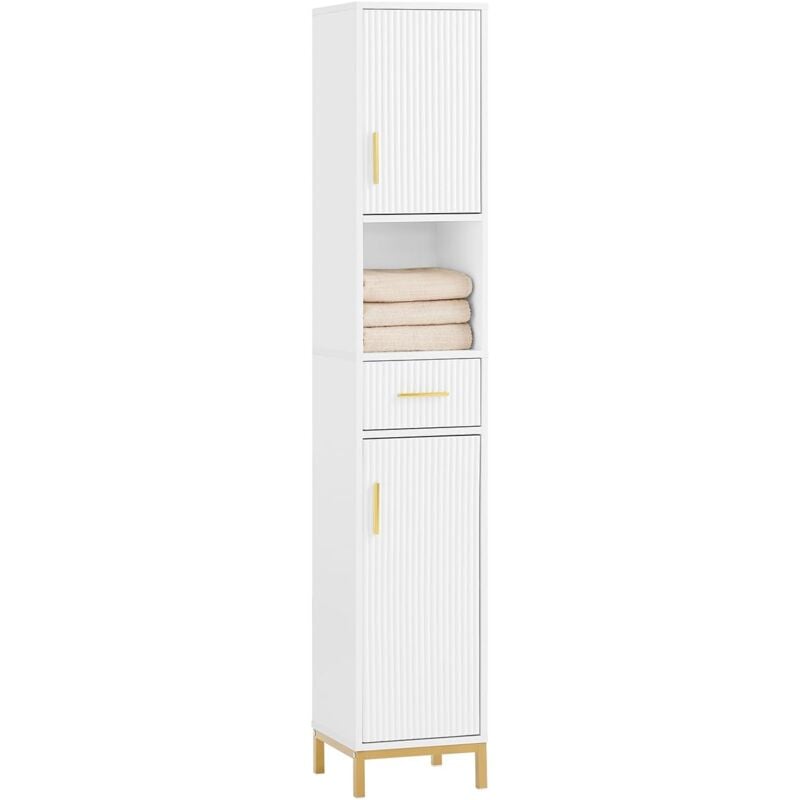 BZR181-W Meuble Colonne Salle de Bain, Armoire de Rangement Placard de Rangement Étroite, 1 Compartiment Ouvert, 1 Tiroir et 2 Portes, Blanc - Sobuy