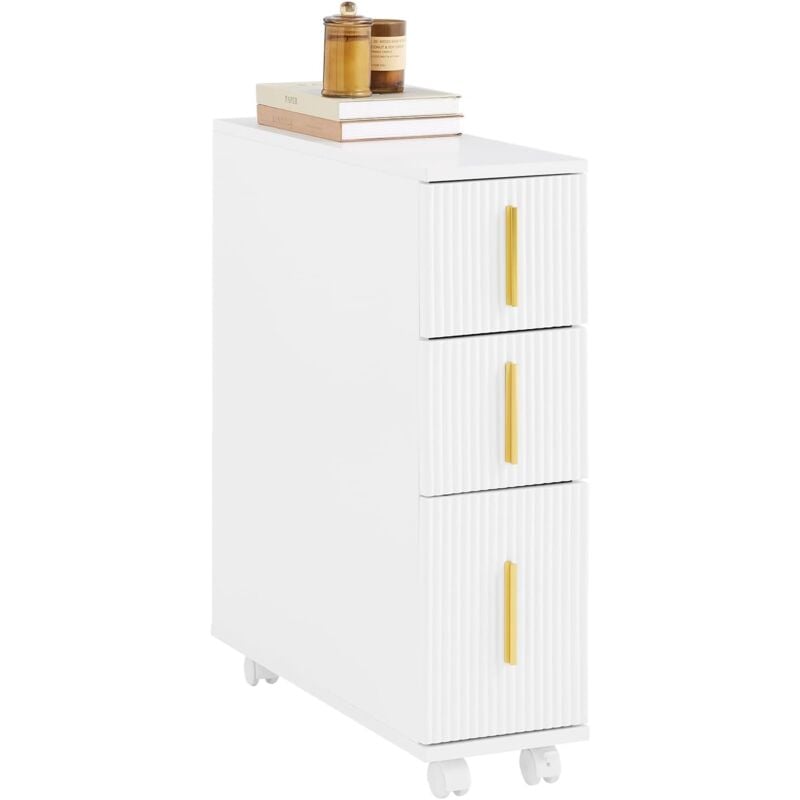 BZR183-W Armoire Toilettes wc Support Papier Toilette Meuble de Salle de Bain, Armoire de Salle de Bain sur Roulettes, 1 Porte-Brosse à wc et 3