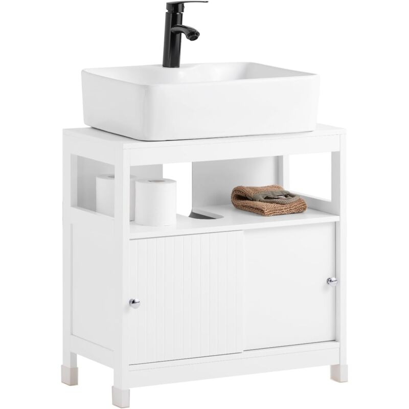 BZR185-W Meuble Sous-Lavabo, Meuble Sous-Vasque Meuble de Rangement de Salle de Bain, Placard de Rangement, 2 Étagères, 2 Portes Coulissantes, L60 x