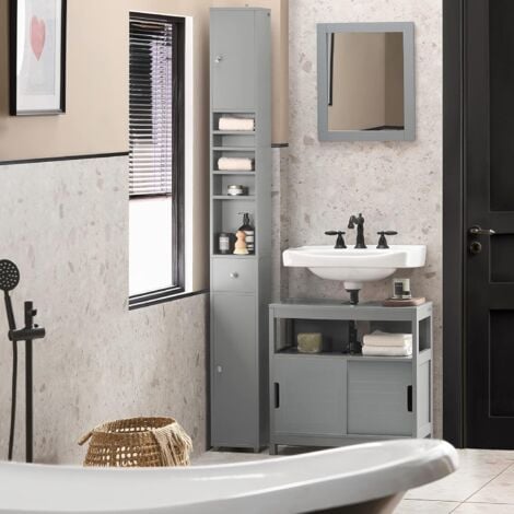 SoBuy BZR34-W Badezimmer Hochschrank mit 5 Fächern Badschrank Badregal mit 1 Schublade und Türen Weiß BHT ca: 20x180x20cm