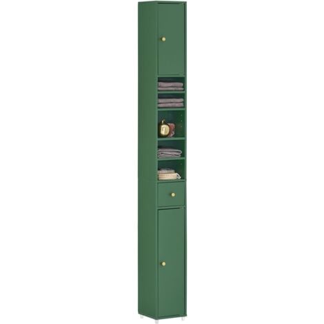 SoBuy BZR34-W Badezimmer Hochschrank mit 5 Fächern Badschrank Badregal mit 1 Schublade und Türen Weiß BHT ca: 20x180x20cm