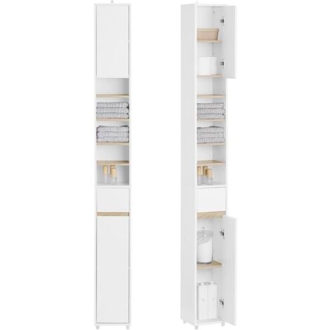 SoBuy BZR34-WN Meuble Colonne Salle de Bain, Armoire de Rangement Placard de Rangement Étroite, 1 Tiroir, 2 Portes et 5 Compartiments Ouverts, Étagères Réglables, Blanc, 20x20x180 cm