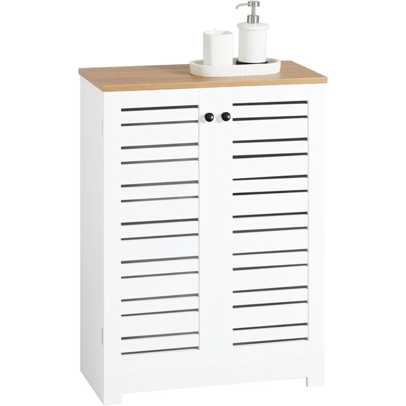 BZR41-W Meuble Bas Placard de Rangement Armoire pour Cuisine, Salle de Bain, Toilette, Meuble de Salle de Bain avec 2 Portes Persiennes - Sobuy