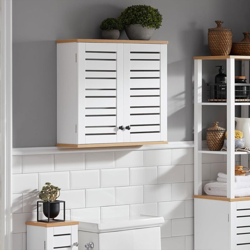 Sobuy - BZR42-W Meuble Haut de Salle de Bain avec 2 Portes Placard Commode Meuble de Rangement Mural Armoire Suspendue