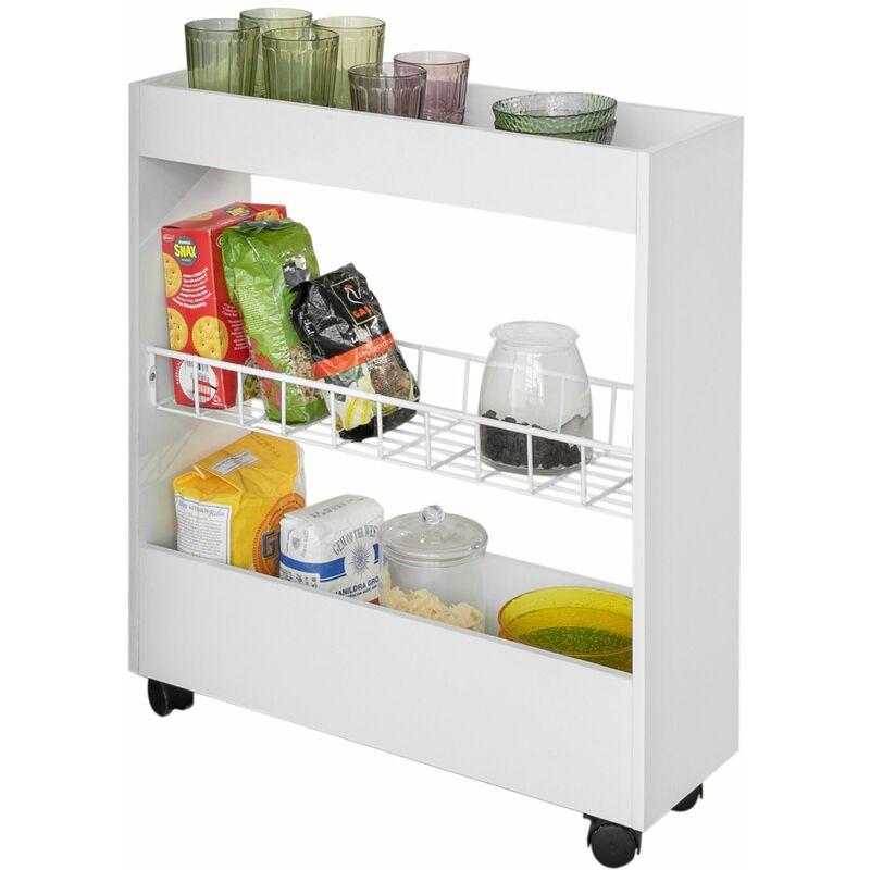 

BZR46-W Estantería para Nichos Móvil Carrito de Almacenamiento de 3 Niveles Carrito Estrecho para Baño y Cocina 60 x 20 x 70 cm ES - Sobuy