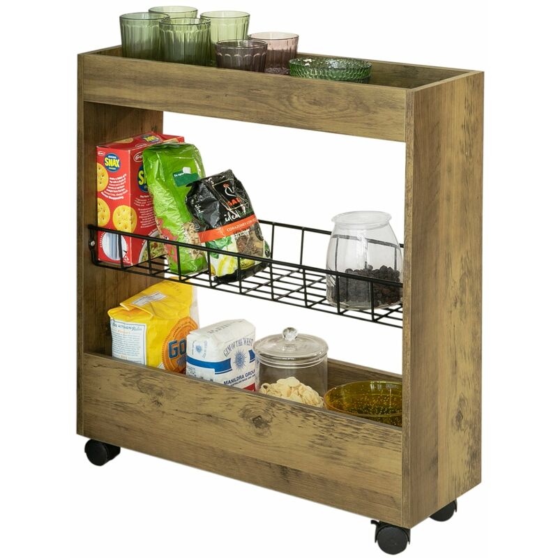

BZR46-N Estantería para Nichos Móvil Carrito de Almacenamiento de 3 Niveles Carrito Estrecho para Baño y Cocina 60 x 20 x 70 cm ES - Sobuy