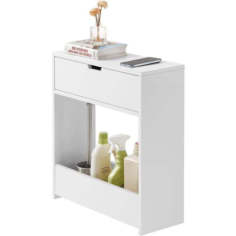 BZR48-W Support Papier Toilette, Armoire Toilettes wc, Meuble de Salle de Bain, Armoire de Salle de Bain sur Pied en Bois - Sobuy