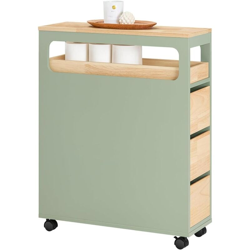 BZR54-GR Meuble de Rangement Salle de Bain Étroit sur roulettes, Support Papier Toilette, Armoire Toilettes wc Compact, Rangement Polyvalente avec 1