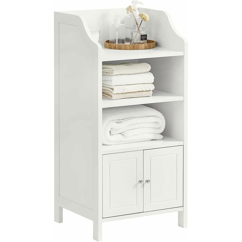 BZR56-W Meuble Bas de Salle de Bain Commode Armoire de Rangement sur Pied avec 3 étagères et 2 Portes, Blanc - Sobuy