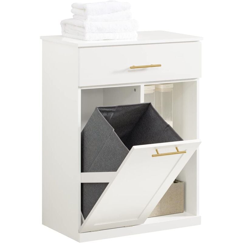 BZR66-W Armoire à Linge avec Bac à Linge Pliable Meuble Bas de Salle de Bain Commode pour Salle de Bain Armoire Toilette avec 1 tiroir, 2