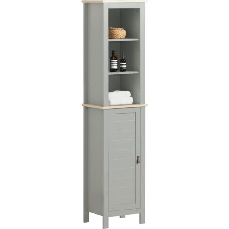 SoBuy BZR68-HG Badezimmer-Hochschrank Badregal Badschrank Badmöbel mit 3 offenen Fach und 1 Tür Hochschrank für Bad BHT ca: 39x169X30cm