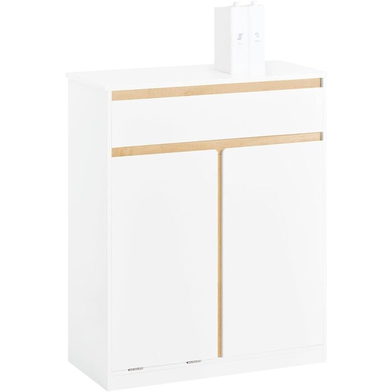 BZR79-W Meuble Bas de Salle de Bain avec Bac à Linge Amovible Armoire à Linge Commode pour Salle de Bain Armoire Toilette avec 1 Tiroir, et 1 Panier