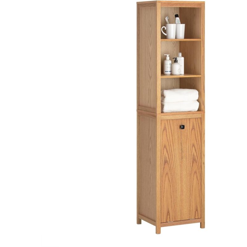 BZR95-N Meuble Colonne de Salle de Bain, Armoire Haute, Placard de Rangement, Étagère de Rangement avec 1 Panier à Linge et 3 Étagères pour Salle de