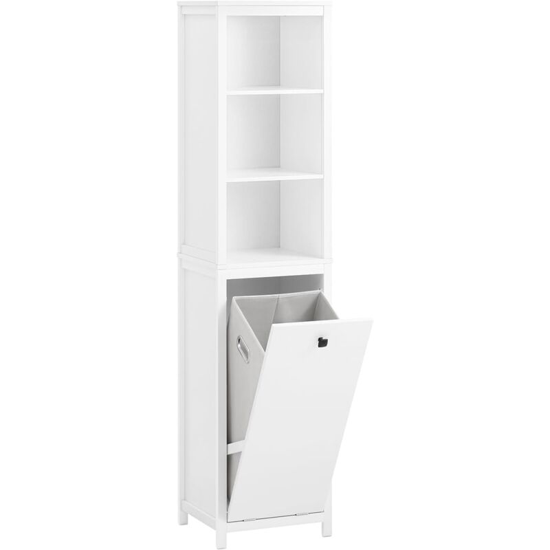 BZR95-W Meuble Colonne de Salle de Bain, Armoire Haute, Placard de Rangement, Étagère de Rangement avec 1 Panier à Linge et 3 Étagères pour Salle de