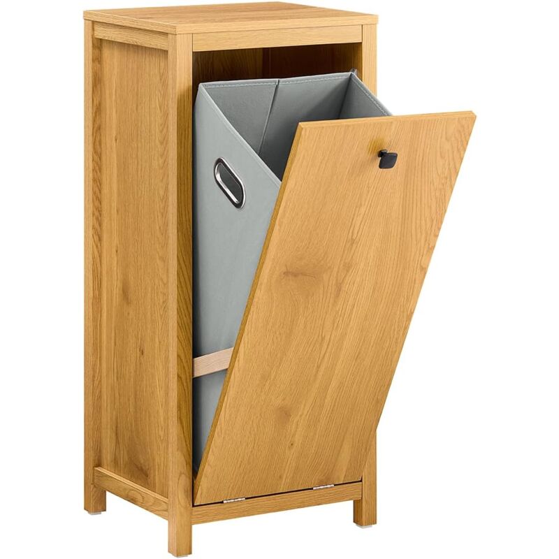 BZR96-SN Armoire à Linge avec Sac à Linge, Meuble Bas de Salle de Bain, Commode pour Salle de Bain, Coffre à Linge, Porte Vêtement avec 1 Panier à
