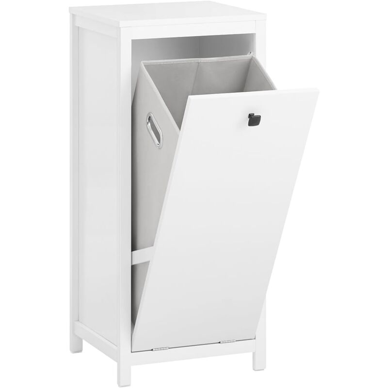 Sobuy - BZR96-W Armoire à Linge avec Sac à Linge, Meuble Bas de Salle de Bain, Commode pour Salle de Bain, Coffre à Linge, Porte Vêtement avec 1