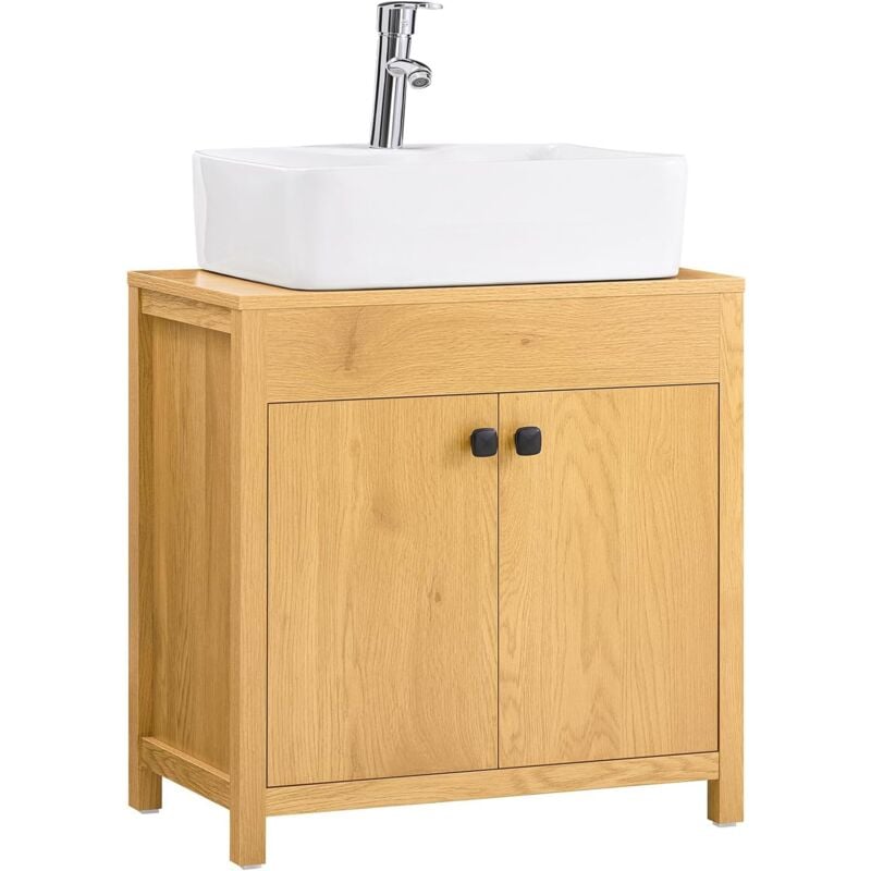 BZR98-SN Meuble sous-Lavabo, Meuble sous-Vasque à 2 étages réglable et 2 Portes, Meuble de Rangement de Salle de Bain, Placard de Rangement, Naturel