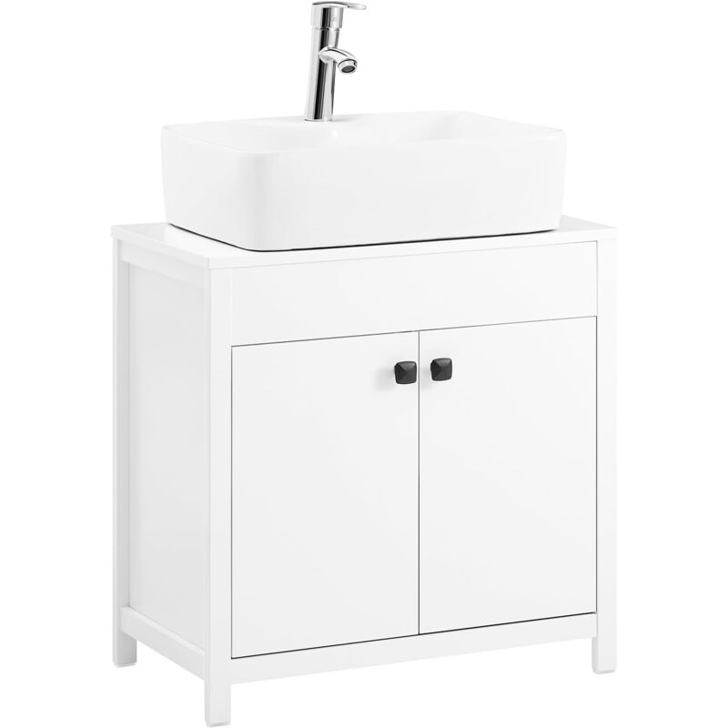 BZR98-W Meuble sous-Lavabo, Meuble sous-Vasque à 2 étages réglable et 2 Portes, Meuble de Rangement de Salle de Bain, Placard de Rangement, Blanc