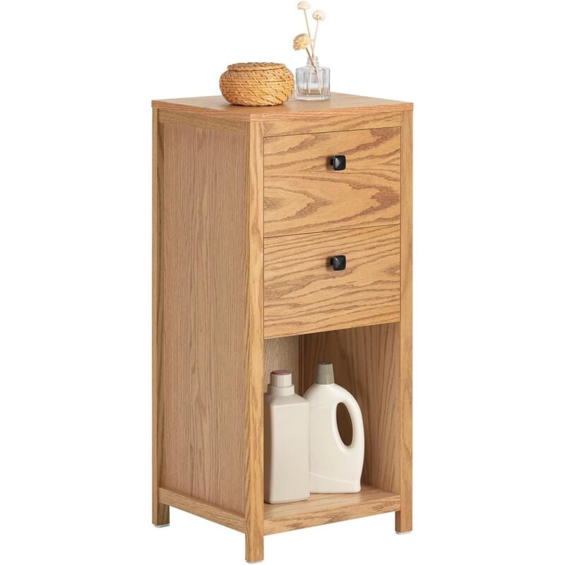BZR99-N Meuble Bas de Salle de Bain, Commode Placard Armoire Toilettes wc avec 2 Tiroirs et 1 Compartiment Ouvert, Meuble Demi-Colonne Meuble de