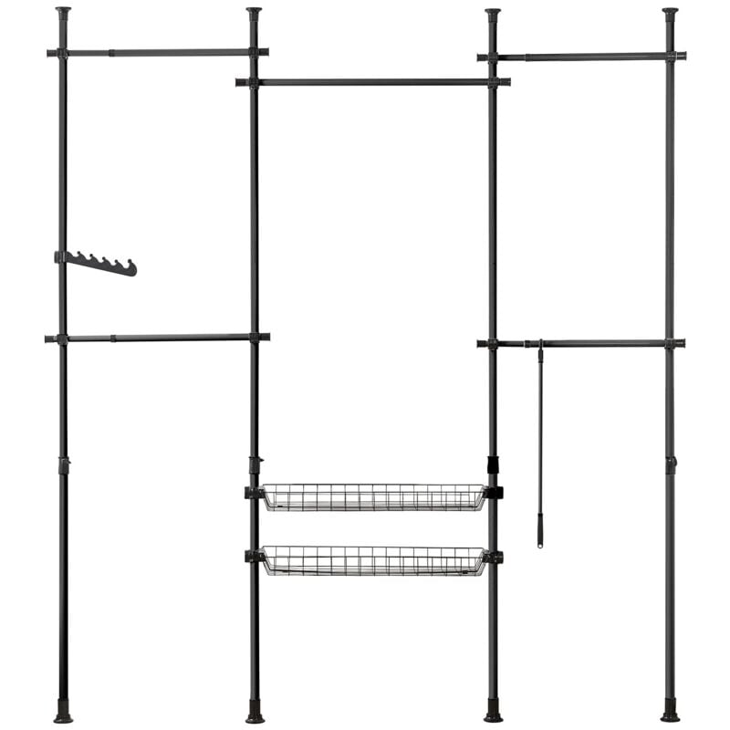 Cabina Armadio Guardaroba Componibile, Altezza e Lunghezza Regolabile Sobuy Nero KLS04-SCH