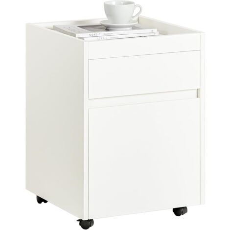 Sobuy – Caisson bureau mobile FBT121W – Meuble de rangement sur roulettes – 2 tiroirs – Dimensions L40 x P40 x H54 cm – Blanc