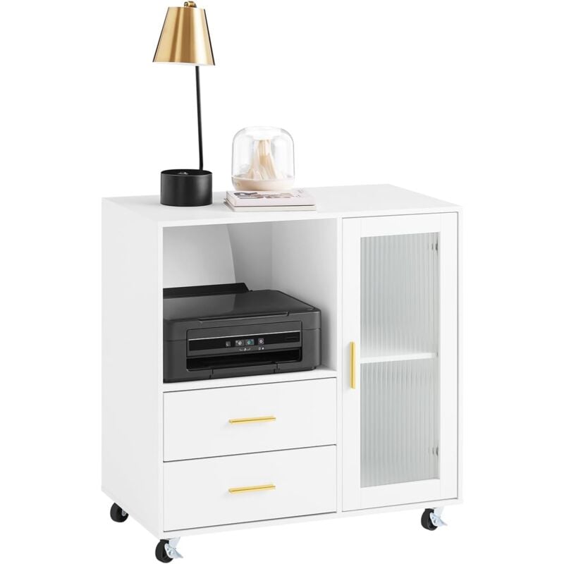 Sobuy - Caisson de Bureau à Roulettes, Support Imprimante Roulant, Organiseur Bureau, Meuble de Rangement Bureau, Caisson de Rangement avec 2