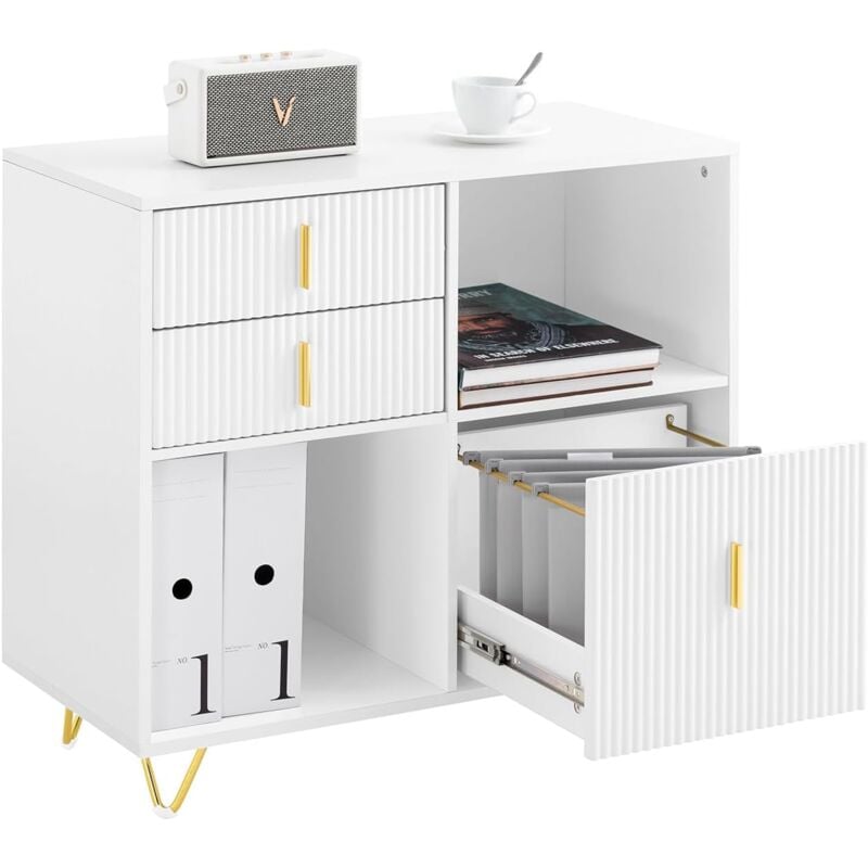 Sobuy - Caisson de Bureau, Organiseur Bureau, Meuble de Rangement Bureau, Caisson de Rangement Bureau avec 3 Tiroirs et 2 Compartiments Ouverts,