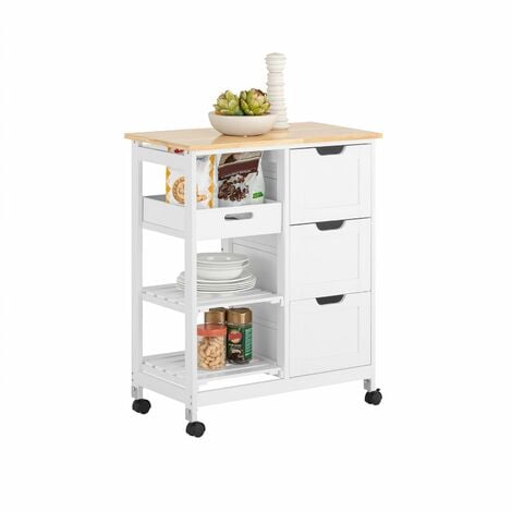 SoBuy Carrello Cucina Credenza da Cucina o Bagno con 3 cassetti e 1 Cestino L68P38A85 cm colore bianco FKW79-W