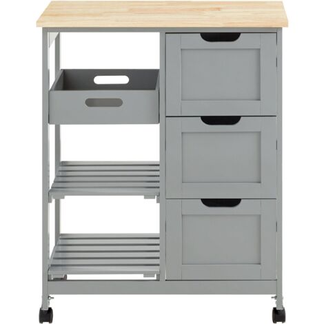 SoBuy Carrello Cucina Credenza da Cucina o Bagno con 3 cassetti e 1 Cestino L68P38A85 cm colore grigio FKW79-HG