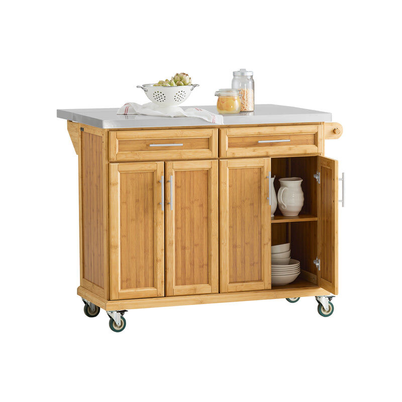 Carrello Cucina Credenza Legno Piano Lavoro Cucina Piano in Acciaio è allungabile FKW69-N - Sobuy