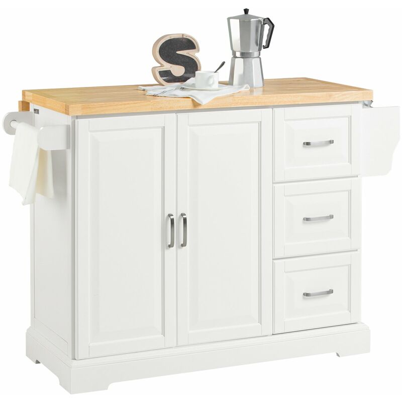 

® Carrito de cocina, estantería de cocina, Aparador con ruedas, H91cm x L106cm x P46,blanco,FKW41-WN,ES - Sobuy