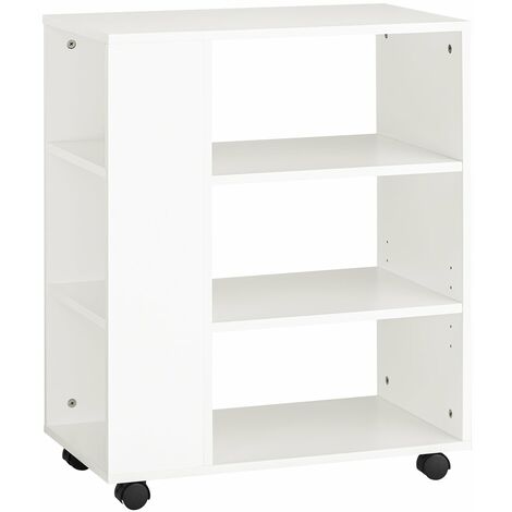 SoBuy Cassettiera Ufficio da Scrivania Porta Stampante su Ruote Schedario da Ufficio con Ripiani Regolabili Mobiletto Portaoggetti Mobiletto Salvaspazio Bianco 60x35x75cm FBT68-W