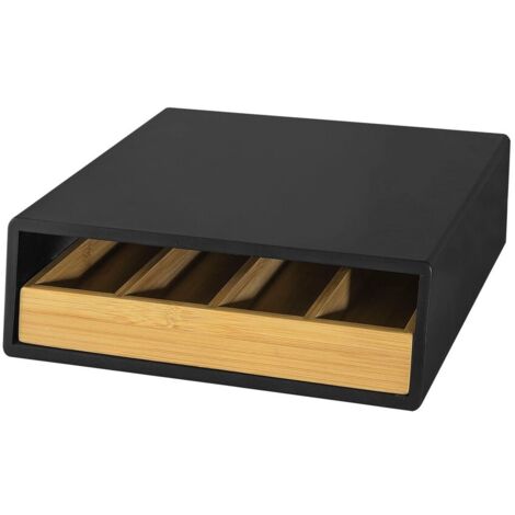 SoBuy Cassetto Porta Capsule in Bambù – Organizer per Cialde e Tè con 4 Scomparti, Portacialde da Caffè, Cassettiera Porta Capsule Salvaspazio per Cucina o Angolo Caffè 31x30x10cm FRG280-SCH