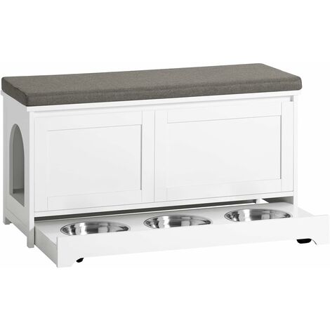 SoBuy Cat House with 3 Built-in Cat Bowls Shoe Cabinet,FSR136-W