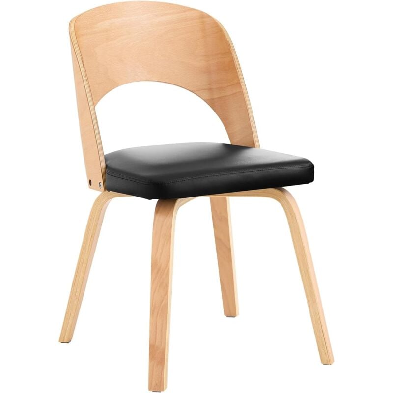 Sobuy - Chaise en Bois avec Dossier et Assise Rembourrés, Chaise pour Cuisine, Salle à Manger, Bureau, Chambre, Naturel et Noir, 48cm x 55cm x 79cm,