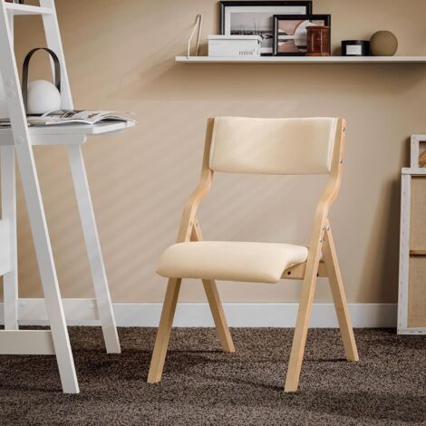Sobuy – Chaise pliante en bois avec assise rembourrée – Pliable et légère – Housse lavable – Pour salle à manger ou bureau – FST40W