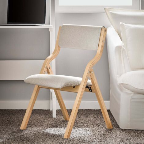 Sobuy – Chaise pliante en bois avec assise rembourrée – Housse amovible en polyester gris – Structure en bouleau – Dimensions 41x79x59cm – FST40HG
