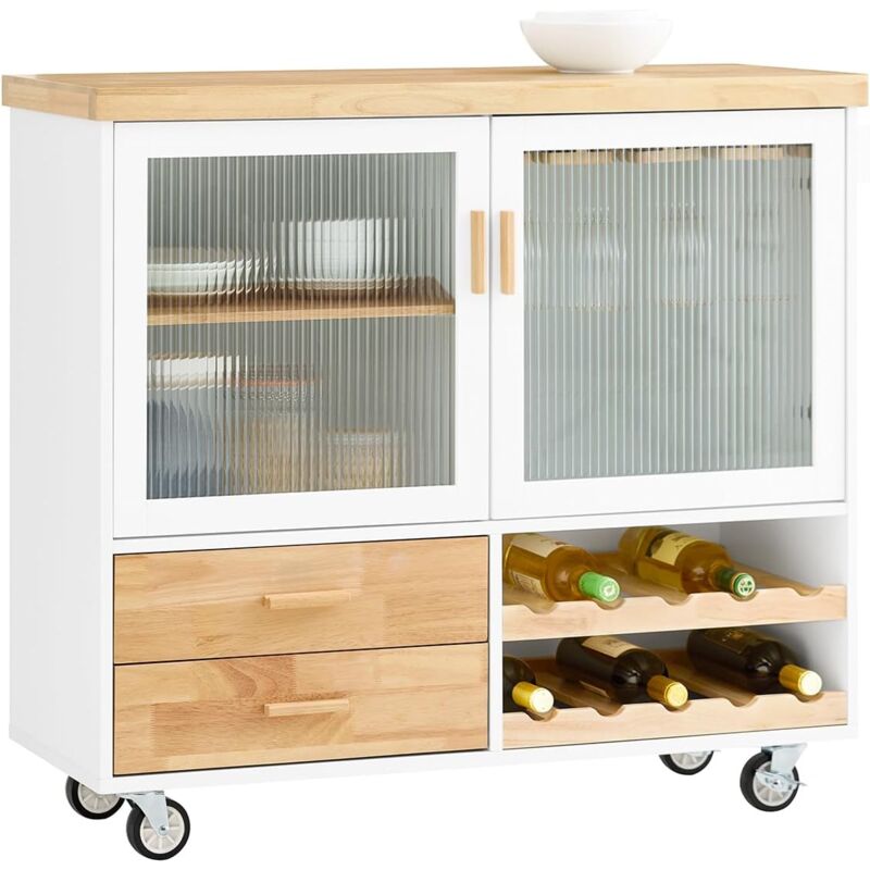 Chariot de Cuisine avec Porte-Verres et Range-Bouteilles Meuble de Cuisine Îlot de Cuisine pour Une Mobilité Facile Buffet pour Cuisine et Salle à
