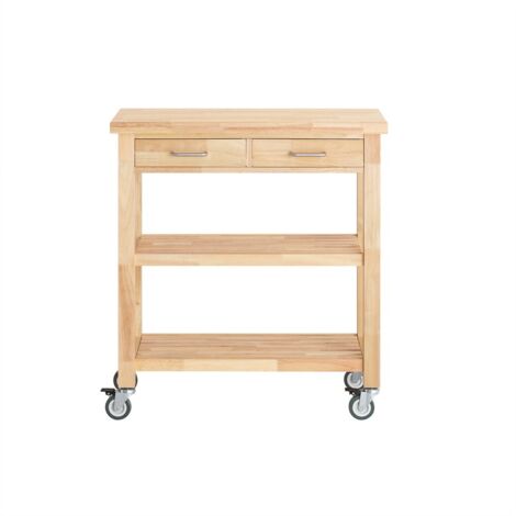 Sobuy – Chariot de cuisine en bois d'hévéa FKW24N – Desserte roulante avec 2 étagères et 2 tiroirs – Dimensions L80 x P40 x H90 cm