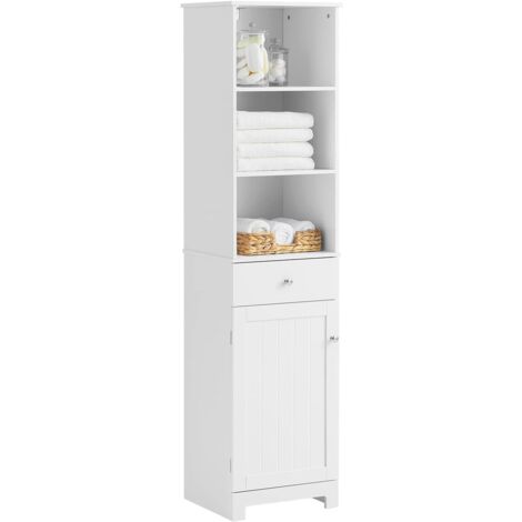 Sobuy – Colonne de salle de bain 3 compartiments ouverts – 1 tiroir – MDF laqué blanc – Dimensions 40x35x161 cm – Capacité 30kg – BZR17W