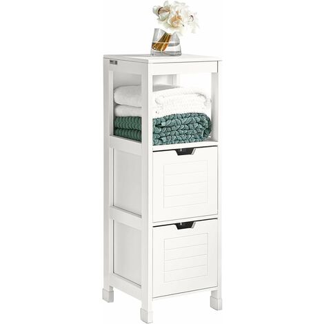 Sobuy – Colonne de salle de bain 89cm FRG127W – Bois MDF laqué blanc – 1 étage et 2 tiroirs – Rangement optimisé pour espaces restreints