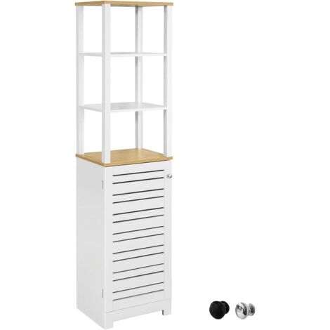 Sobuy – Colonne de salle de bain BZR43W – Bois MDF laqué blanc – 3 étagères ouvertes – 2 étagères réglables – Dimensions L40 x P30 x H160 cm