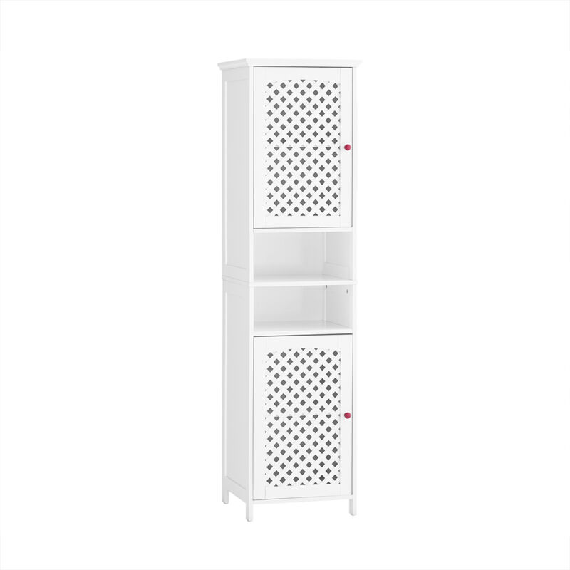 SoBuy Colonne Salle de Bain Haute avec 2 Portes et Étagères Ouvertes – Meuble Rangement Salle de Bain Armoire en MDF E1, Charge Max 60kg