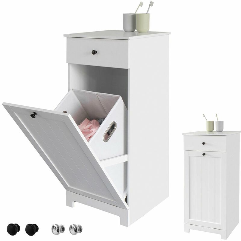 Mobile porta biancheria per bagno con cassetto e cesto biancheria sporca L40P38A90cm Bianco BZR21-W - Sobuy