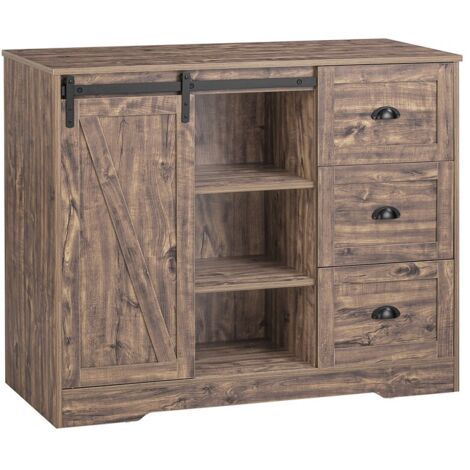 SoBuy Credenza con ante scorrevoli, Isola cucina, Buffet design industriale vintage Marrone 110x50x90cm KNL08-N