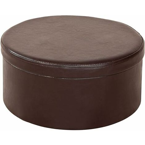 Sobuy – Cube pouf coffre de rangement rond FSS67BR – similicuir café – diamètre 39cm – hauteur 19cm – charge max 120kg