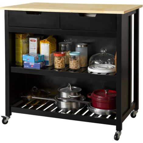 Sobuy – Desserte de cuisine à roulettes 100x60x94cm – Bois MDF E1 – 2 tiroirs et 2 étagères – Capacité 60kg – FKW74SCH