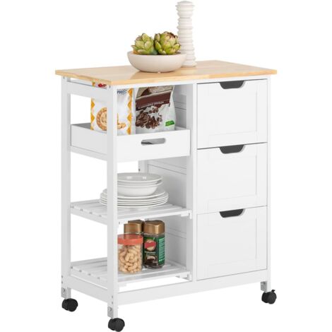 Sobuy – Chariot de service desserte de cuisine 68x38x85cm – FKW79W – Bois MDF E1 avec roulettes – 3 tiroirs et 2 étagères amovibles