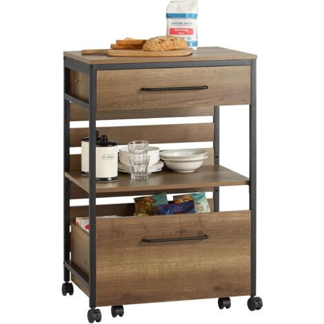 Sobuy – Desserte de cuisine roulante FKW118PF – Meuble de rangement à roulettes avec 2 tiroirs et étagère – Acier noir – Dimensions 60x45x90cm